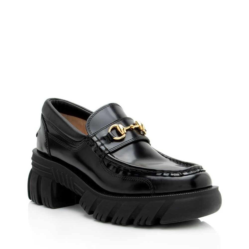 Gucci Leather Horsebit Lug Sole Loafers - Size 8.5 / 38.5